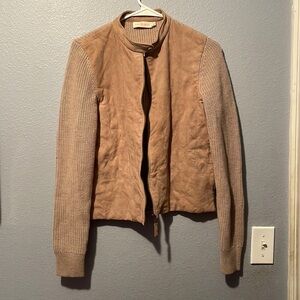 Tory Burch Tan Leather and Wool Jacket